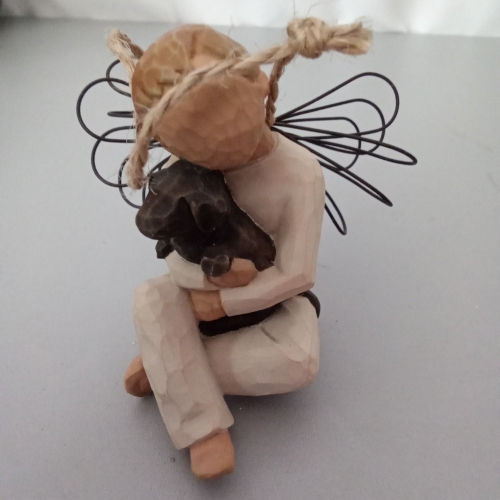 Willow Tree Angel with Dog Hanging Christmas Ornament Hand Painted Resin 2.5in